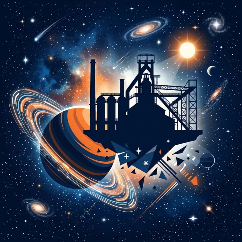 Silueta del Horno 3 de Fundidora en Monterrey en una constelación de estrellas y planetas