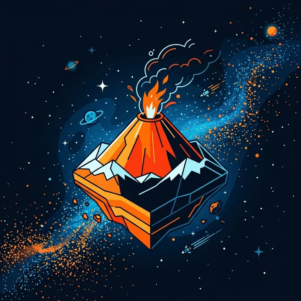 Ilustración plana vectorial del volcán Popocatépetl flotando en el espacio