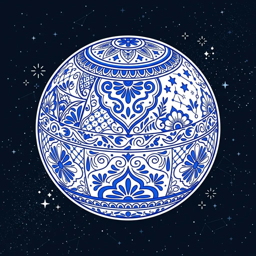 Ilustración plana vectorial del planeta cubierto con patrón Talavera